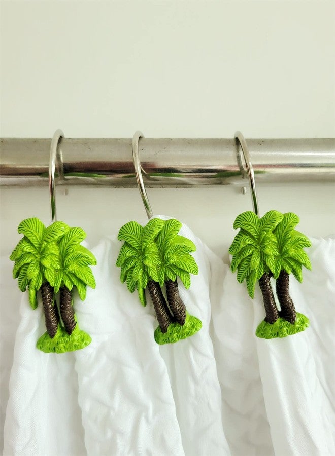 Twofishes Decorative Coconut Tree Resin Shower Curtain Hooks for Bathroom Set of 12 Green Tree Shower Curtain Rings S/12 - Image 3