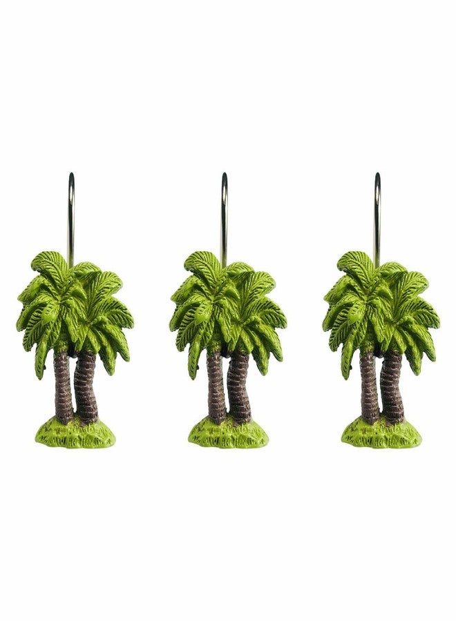 Twofishes Decorative Coconut Tree Resin Shower Curtain Hooks for Bathroom Set of 12 Green Tree Shower Curtain Rings S/12 - Image 4