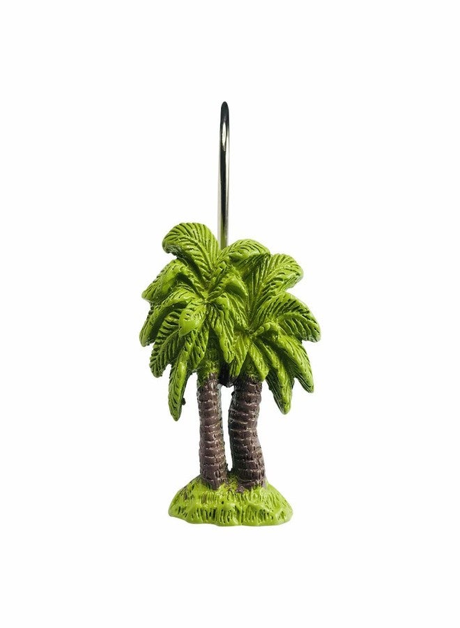 Twofishes Decorative Coconut Tree Resin Shower Curtain Hooks for Bathroom Set of 12 Green Tree Shower Curtain Rings S/12 - Image 5
