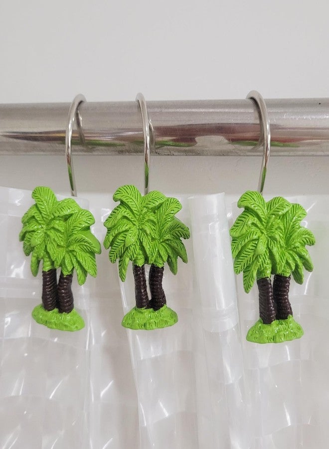 Twofishes Decorative Coconut Tree Resin Shower Curtain Hooks for Bathroom Set of 12 Green Tree Shower Curtain Rings S/12 - Image 1