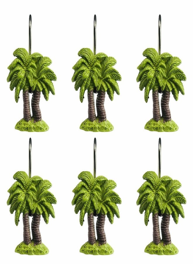 Twofishes Decorative Coconut Tree Resin Shower Curtain Hooks for Bathroom Set of 12 Green Tree Shower Curtain Rings S/12 - Image 2