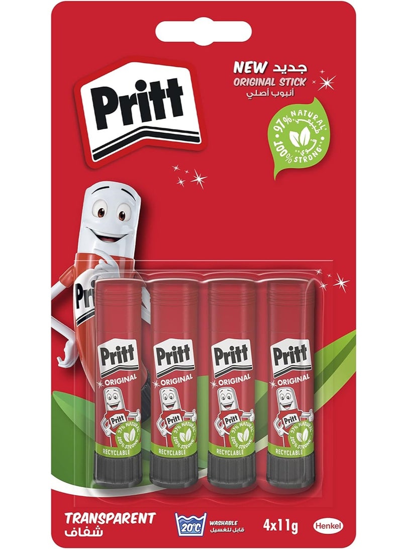 Pritt Pritt Glue Stick, Safe & Child-Friendly Craft Glue For Arts & Crafts Activities, Strong-Hold Adhesive For School & Office Supplies, 4X11G Pritt Stick - Image 1