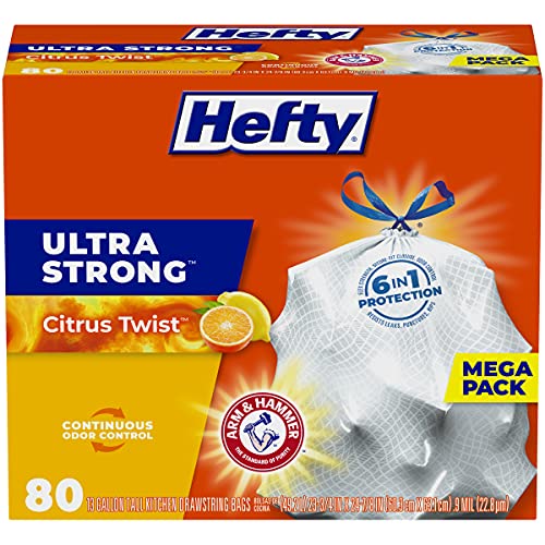 Hefty Ultra Strong Tall Kitchen Trash Bags, Citrus Twist Scent, 13 Gallon, 80 Count - Image 1