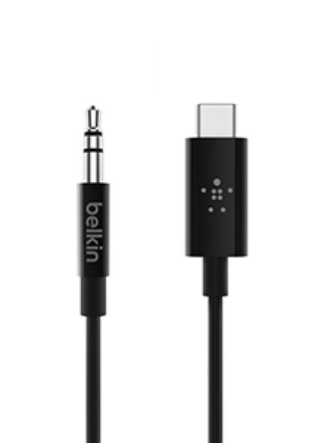 belkin كابل RockStar USB-C إلى Aux مقاس 3.5 مم | كابل صوت بطول 6 أقدام، غلاف من البولي فينيل كلوريد مع رؤوس من الألومنيوم، شديد التحمل، لهاتف iPhone 15، وSamsung Galaxy S23، وZ Fold، وiPad، وMacBook، وPixel، والمزيد - أسود  - Image 1