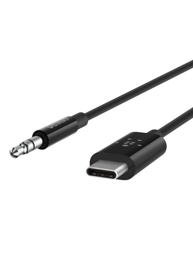 belkin كابل RockStar USB-C إلى Aux مقاس 3.5 مم | كابل صوت بطول 6 أقدام، غلاف من البولي فينيل كلوريد مع رؤوس من الألومنيوم، شديد التحمل، لهاتف iPhone 15، وSamsung Galaxy S23، وZ Fold، وiPad، وMacBook، وPixel، والمزيد - أسود  - Image 2