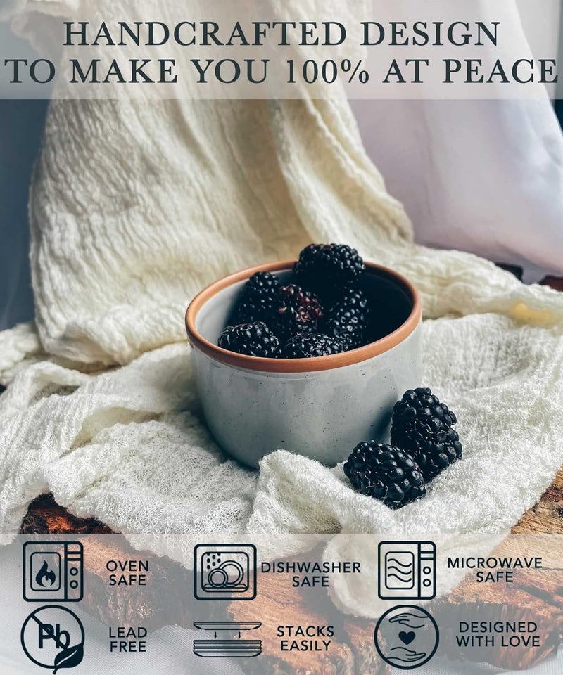 Mora Ceramic Ramekins - 4oz, Set of 6 - Small Oven Safe Baking Dishes/Cups - For Personal Pudding, Creme Brulee, Souffle, Serving Dip, Custard, Ice Cream - Single Mini Bowls - Assorted Neutrals - Image 4