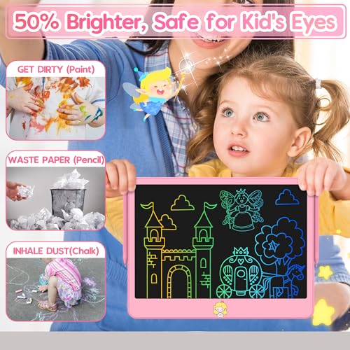 Hockvill LCD Writing Tablet 12 Inch Toys for Boys Girls Drawing Pad for 3 4 5 6 7 Year Old Kids Toys Toddler Erasable Doodle Board Travel Essentials Christmas Birthday Gift for Kids Pink - Image 5