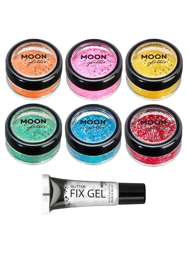 Iridescent Glitter Shakers by Moon Glitter – 100% Cosmetic Glitter for Face, Body, Nails, Hair and Lips - 5g - Set of 6
