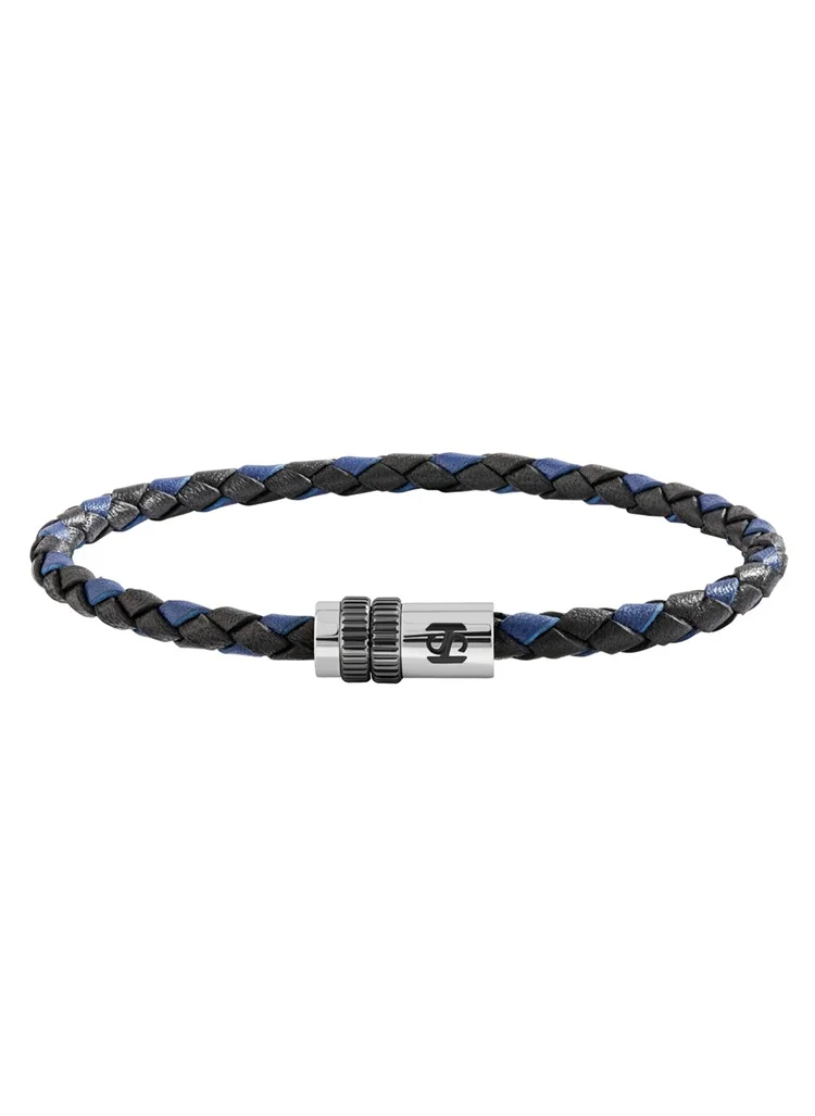 سانت هونور Blue Braided Leather Bracelet with Rose Gold for Men's