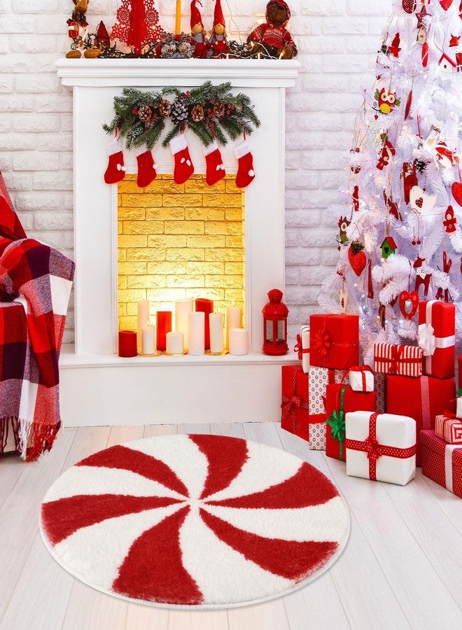 فيبسنو سجادة حمام واحدة من فيبسناو، ديكور عيد الميلاد، سجادة حمام شتوية حمراء وبيضاء بنمط حلوى عيد الميلاد، سجادة باب مانعة للانزلاق وماصة للماء مع ظهر قابل للغسل، مناسبة لحوض الاستحمام وغرفة المعيشة وغرفة الطعام وغرفة النوم وغرفة الأطفال في العطلات - Image 5