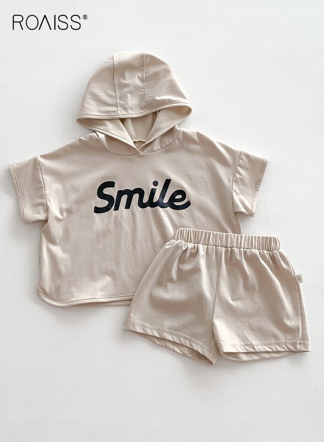 roaiss 2 Piece Comortable Clothing Set for Toddler Boys, High-quality Hooded Hoodie and Shorts Set, Stylish Summer Outfit with Short Sleeve Top and Elastic Waist Short Pants  - Image 1