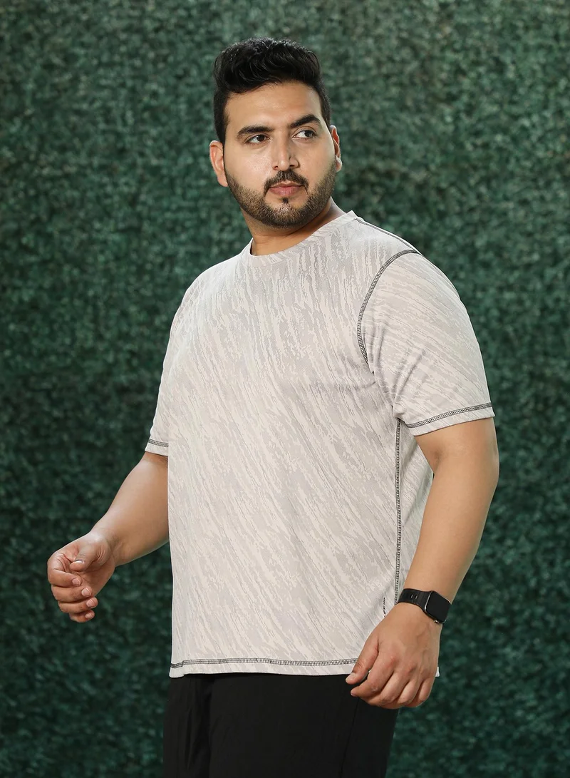 Instafab Plus Instafab Plus Men's Cloud Grey Plash-Imprint Activewear T-Shirt For Casual Wear | Round Neck | Short Sleeves | Pull On Closure | Plus Size Jersey T-Shirt Crafted With Comfort Fit For Everyday Wear