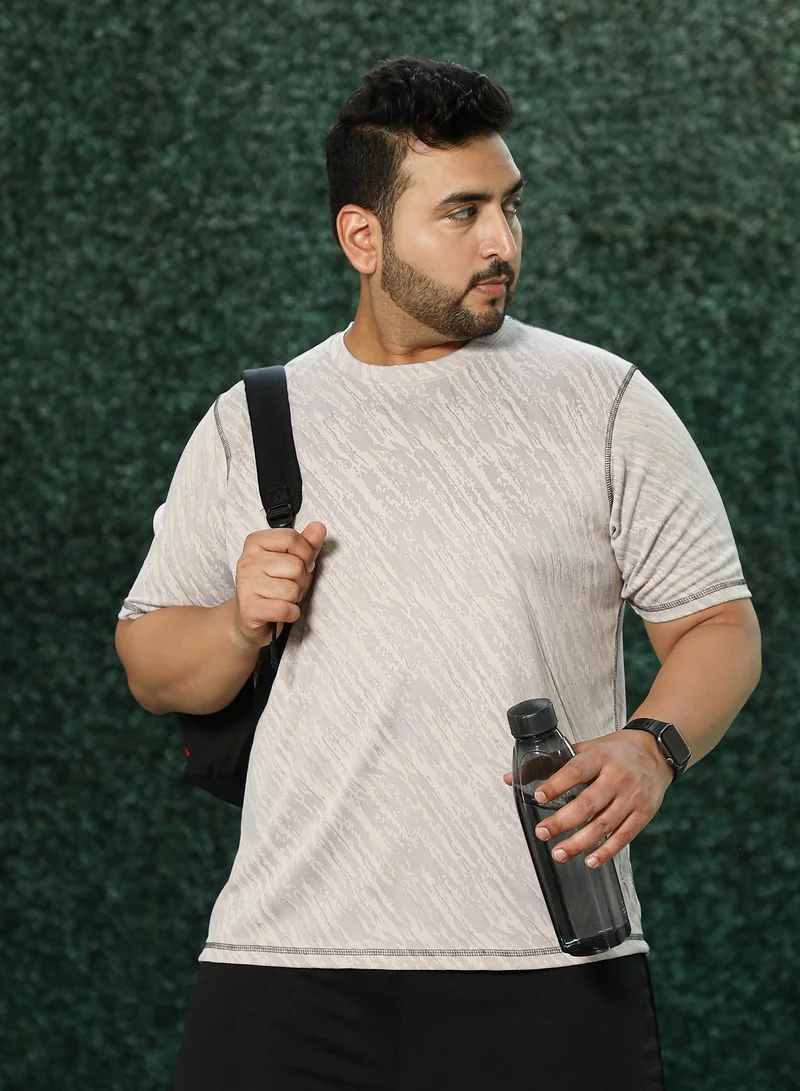 انستافاب بلس Instafab Plus Men's Cloud Grey Plash-Imprint Activewear T-Shirt For Casual Wear | Round Neck | Short Sleeves | Pull On Closure | Plus Size Jersey T-Shirt Crafted With Comfort Fit For Everyday Wear