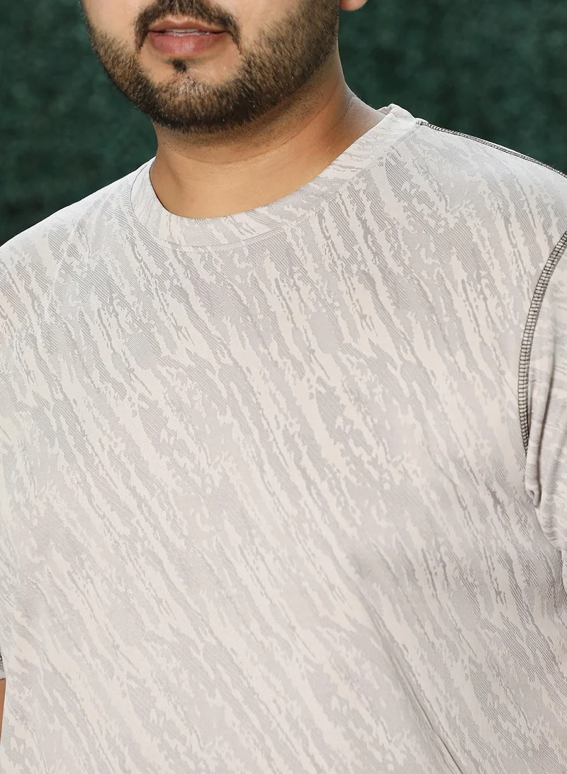 Instafab Plus Instafab Plus Men's Cloud Grey Plash-Imprint Activewear T-Shirt For Casual Wear | Round Neck | Short Sleeves | Pull On Closure | Plus Size Jersey T-Shirt Crafted With Comfort Fit For Everyday Wear