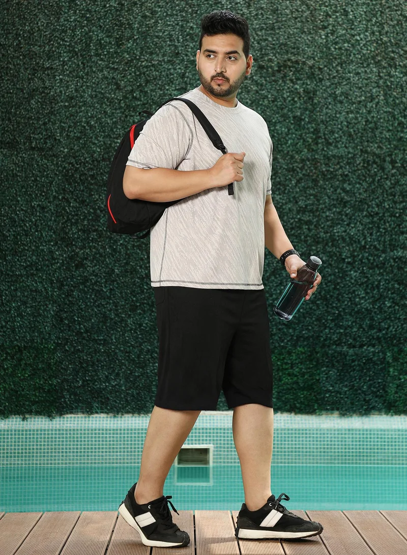 Instafab Plus Instafab Plus Men's Cloud Grey Plash-Imprint Activewear T-Shirt For Casual Wear | Round Neck | Short Sleeves | Pull On Closure | Plus Size Jersey T-Shirt Crafted With Comfort Fit For Everyday Wear