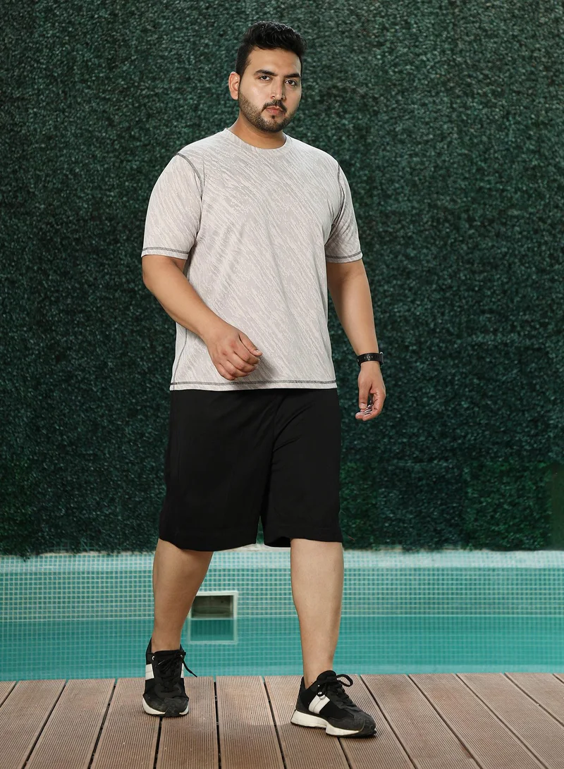 Instafab Plus Instafab Plus Men's Cloud Grey Plash-Imprint Activewear T-Shirt For Casual Wear | Round Neck | Short Sleeves | Pull On Closure | Plus Size Jersey T-Shirt Crafted With Comfort Fit For Everyday Wear