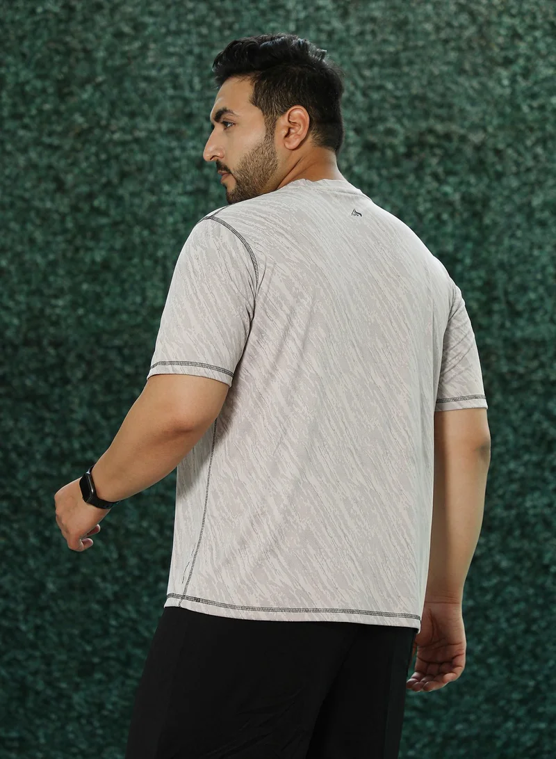 Instafab Plus Instafab Plus Men's Cloud Grey Plash-Imprint Activewear T-Shirt For Casual Wear | Round Neck | Short Sleeves | Pull On Closure | Plus Size Jersey T-Shirt Crafted With Comfort Fit For Everyday Wear