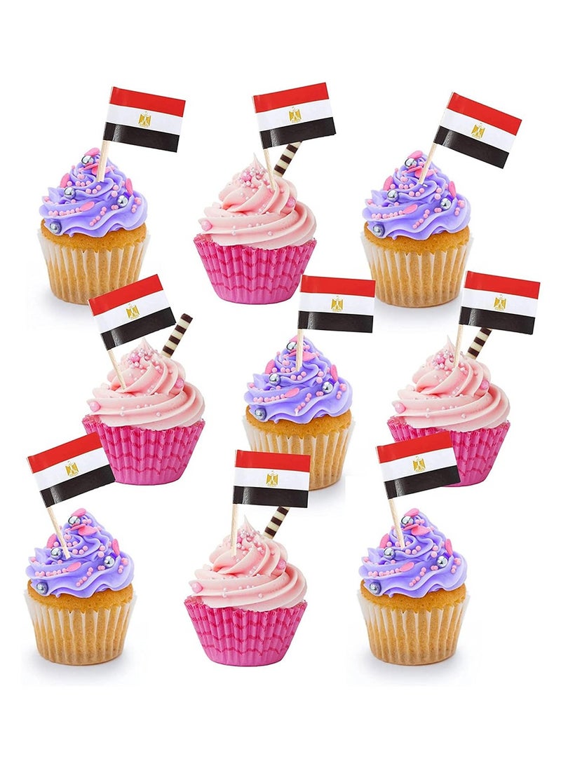 PRINTSHOP4ME 100 Pcs Egyptian Flag Toothpick Flags-Egypt Cupcake Toppers Stick Flags-Egyptian Flag Day-Egypt National Day Flag-Party Supplies Flag Decoration  - Image 1