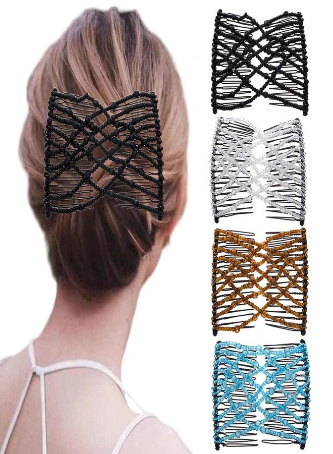Ruihfas 4Pcs Magic Women Girls Easy Stretch Hair Combs Beaded Stretching Double Combs Hair Styling Clips in Seconds - Image 1