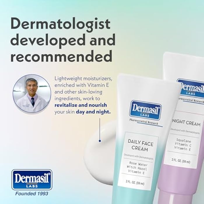 Dermasil Face Moisturizer Variety 2-Pack – Daily Face Cream with Witch Hazel and Rose Water + Night Cream with Vitamin C and Squalane, 2 Oz Ea - Image 4