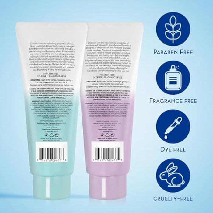 Dermasil Face Moisturizer Variety 2-Pack – Daily Face Cream with Witch Hazel and Rose Water + Night Cream with Vitamin C and Squalane, 2 Oz Ea - Image 2