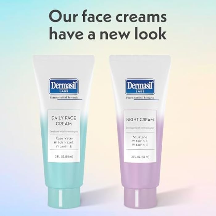 Dermasil Face Moisturizer Variety 2-Pack – Daily Face Cream with Witch Hazel and Rose Water + Night Cream with Vitamin C and Squalane, 2 Oz Ea - Image 3