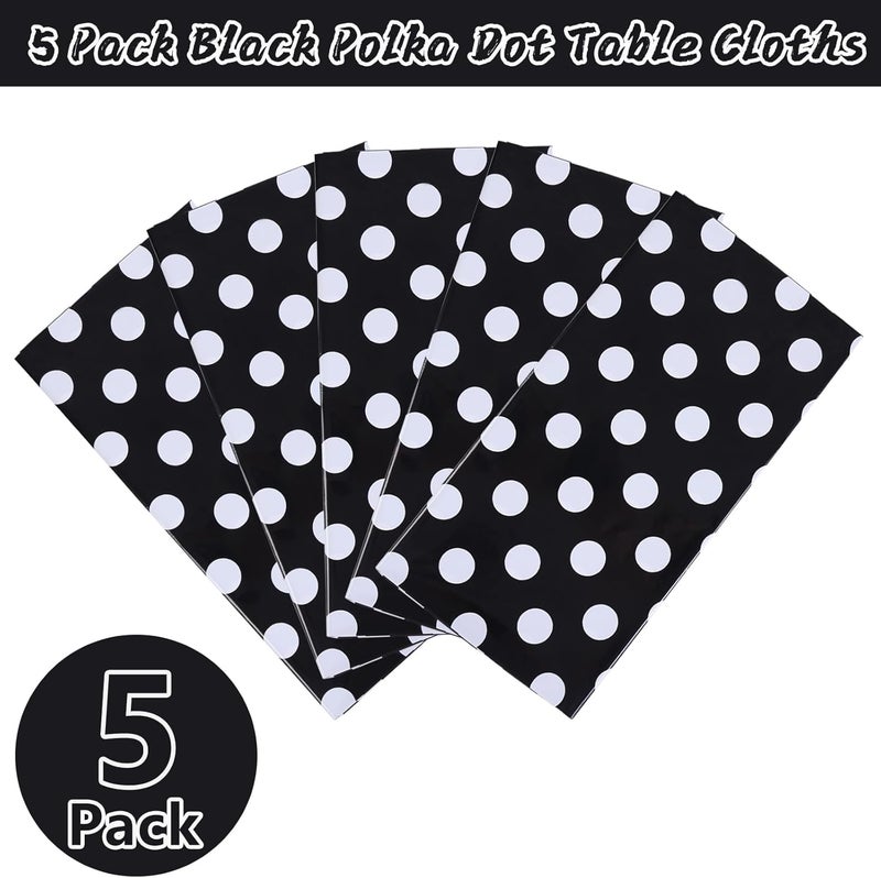Kesfey 5 Packs Black and White Dots Table Cloth 54x108 Inch Black Polka Dot Mini Mouse Plastic Table Cloth Disposable Black Waterproof Picnic Table Covers for Rectangle Tables Halloween Birthday Party - Image 3