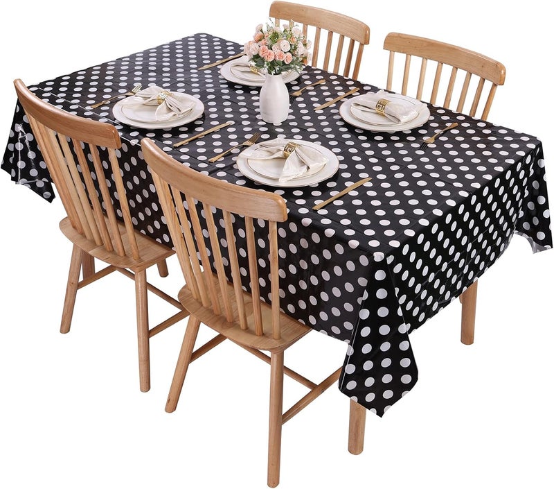 Kesfey 5 Packs Black and White Dots Table Cloth 54x108 Inch Black Polka Dot Mini Mouse Plastic Table Cloth Disposable Black Waterproof Picnic Table Covers for Rectangle Tables Halloween Birthday Party - Image 5