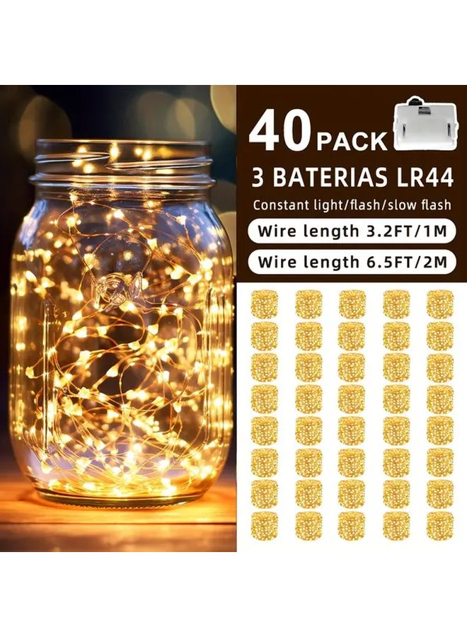 اللون الأبيض 40 قطعة 3 أقدام 2 أضواء خرافية تعمل بالبطارية زخرفة فضاء ثيم LED - Image 3