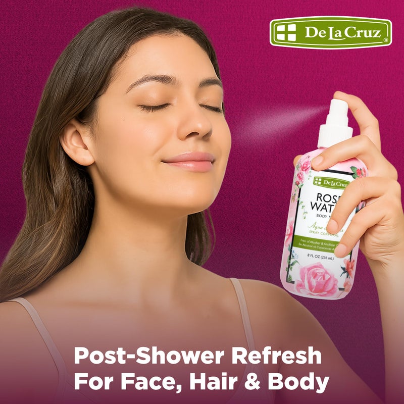 De La Cruz Pure Rose Water Body Mist,Rosewater Spray for Face, Skin & Hair,Toner & Rose Water for Hair Alcohol Free, Paraben Free 8 fl oz (1 Bottles) - Image 4