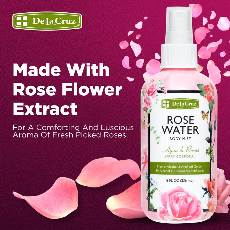 De La Cruz Pure Rose Water Body Mist,Rosewater Spray for Face, Skin & Hair,Toner & Rose Water for Hair Alcohol Free, Paraben Free 8 fl oz (1 Bottles) - Image 3