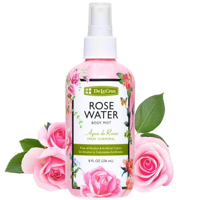 De La Cruz Pure Rose Water Body Mist,Rosewater Spray for Face, Skin & Hair,Toner & Rose Water for Hair Alcohol Free, Paraben Free 8 fl oz (1 Bottles) - Image 1