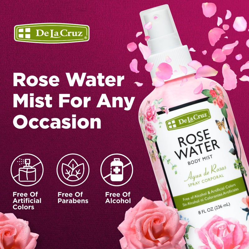 De La Cruz Pure Rose Water Body Mist,Rosewater Spray for Face, Skin & Hair,Toner & Rose Water for Hair Alcohol Free, Paraben Free 8 fl oz (1 Bottles) - Image 5