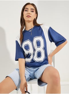 Oversized Graphic Print Contrast Panel T-Shirt