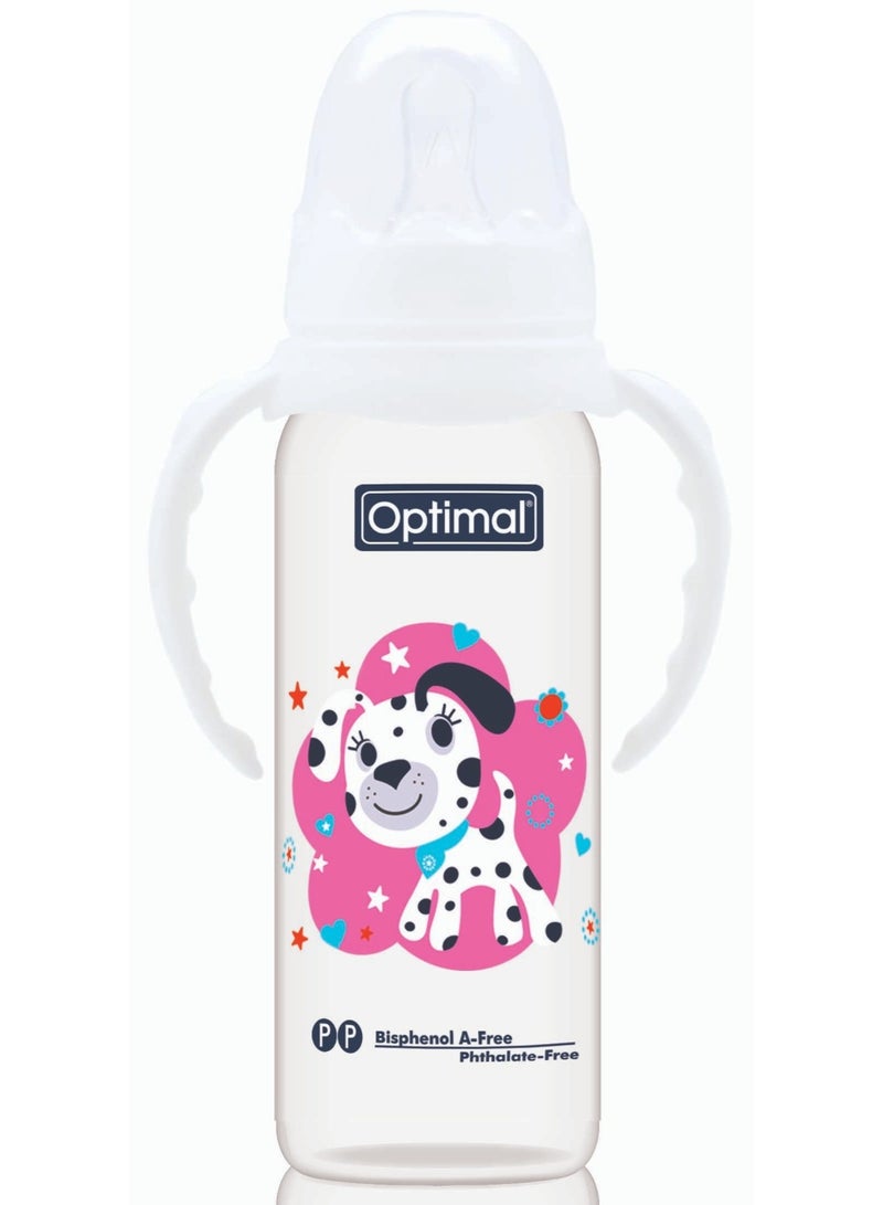 Optimal زجاجة رضاعة ضيقة العنق مع مقبض 240 مل، بيضاء - Image 4