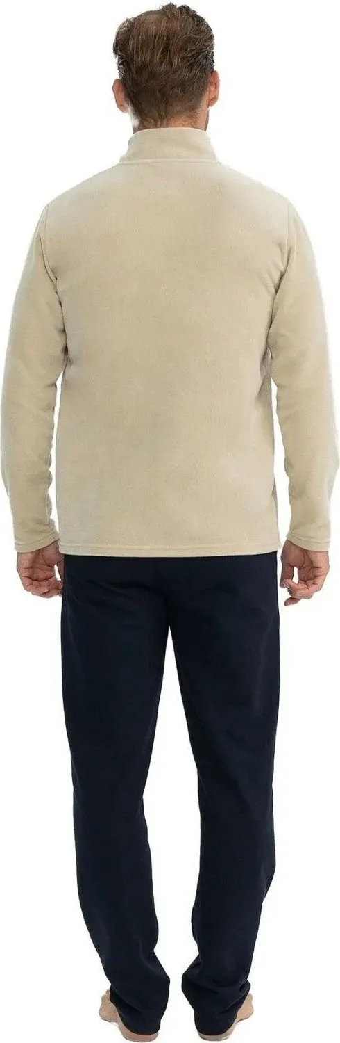 U.S. Polo Assn. 18826 Men's Fleece Long Sleeve Stand Collar Casual Home Wear-Beige