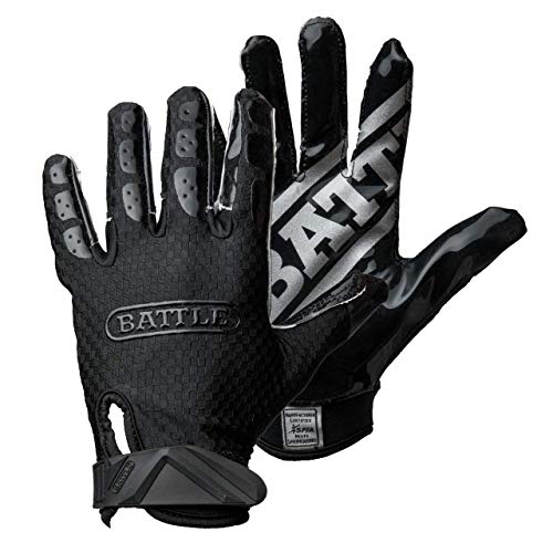 Battle Sports Triple Threat Wide Receiver Football Gloves, Ultra Stick Adult & Youth Gloves - Adult Large, Black - Image 1