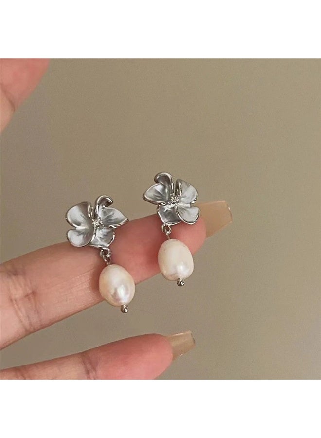 Goolsky أقراط لؤلؤة المياه العذبة المزينة بالزهور - مجوهرات فاخرة أنيقة للنساء - Image 4