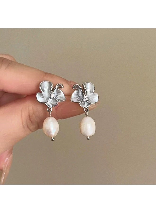 Goolsky أقراط لؤلؤة المياه العذبة المزينة بالزهور - مجوهرات فاخرة أنيقة للنساء - Image 1