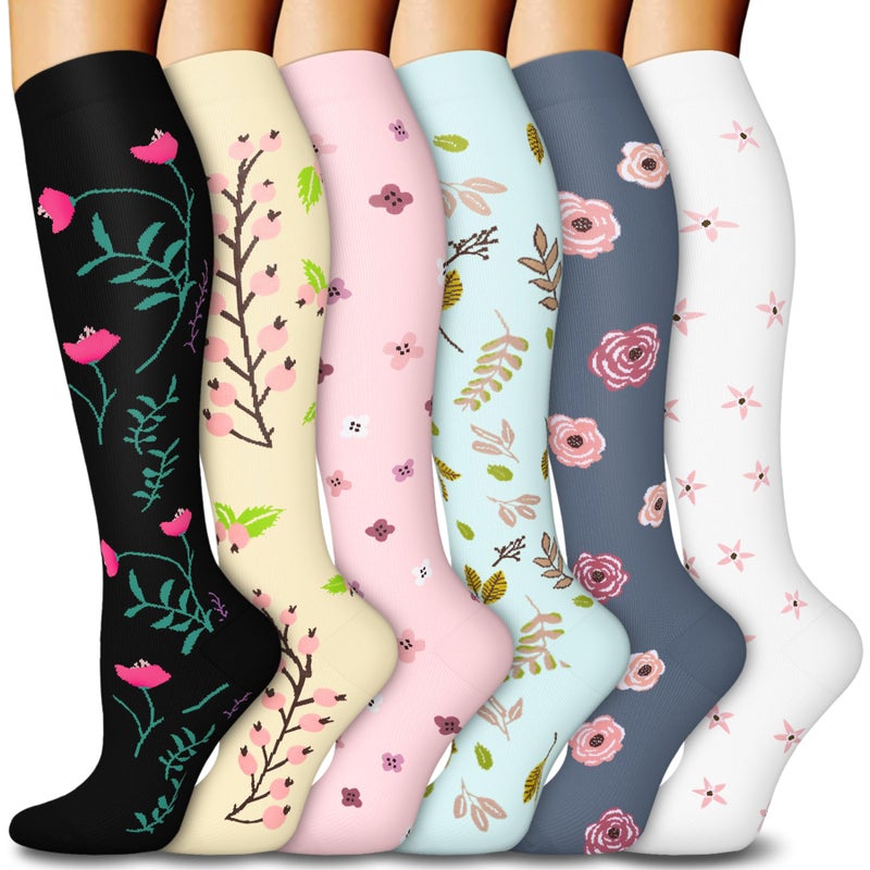 FuelMeFoot 6 Pairs Compression Socks for Women & Men 15-20mmHg Graduated Support Knee High Socks for Nurses, Travel, Athletic - Image 1