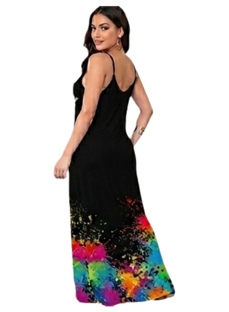 Women's Casual Maxi Dress Graphic Lip Print Soft Loose Fit Long Dress for Women Comfortable Everyday Wear Fashionable Printed Kaftan Style Dress Lightweight Breathable Free Size Up to 65 KG - Image 2