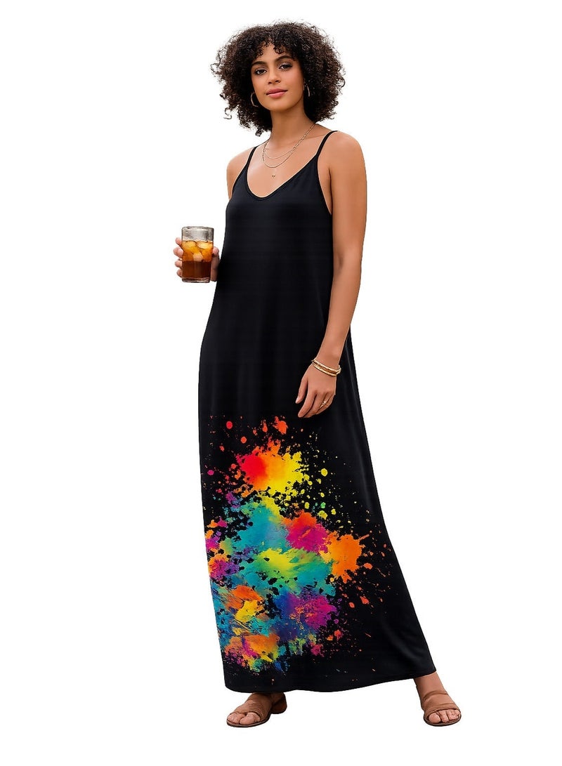 Women's Casual Maxi Dress Graphic Lip Print Soft Loose Fit Long Dress for Women Comfortable Everyday Wear Fashionable Printed Kaftan Style Dress Lightweight Breathable Free Size Up to 65 KG - Image 1