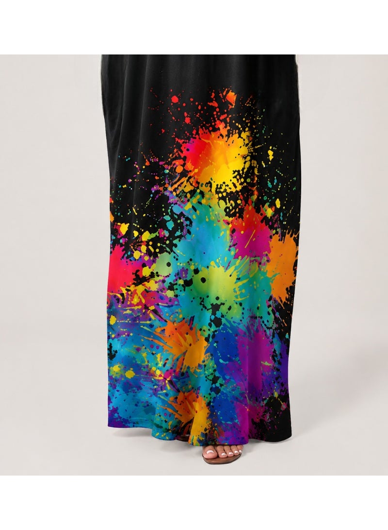 Women's Casual Maxi Dress Graphic Lip Print Soft Loose Fit Long Dress for Women Comfortable Everyday Wear Fashionable Printed Kaftan Style Dress Lightweight Breathable Free Size Up to 65 KG - Image 3