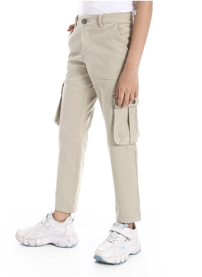 Andora - Boys Multi-Pocket Cargo Trousers_Beige - Image 1