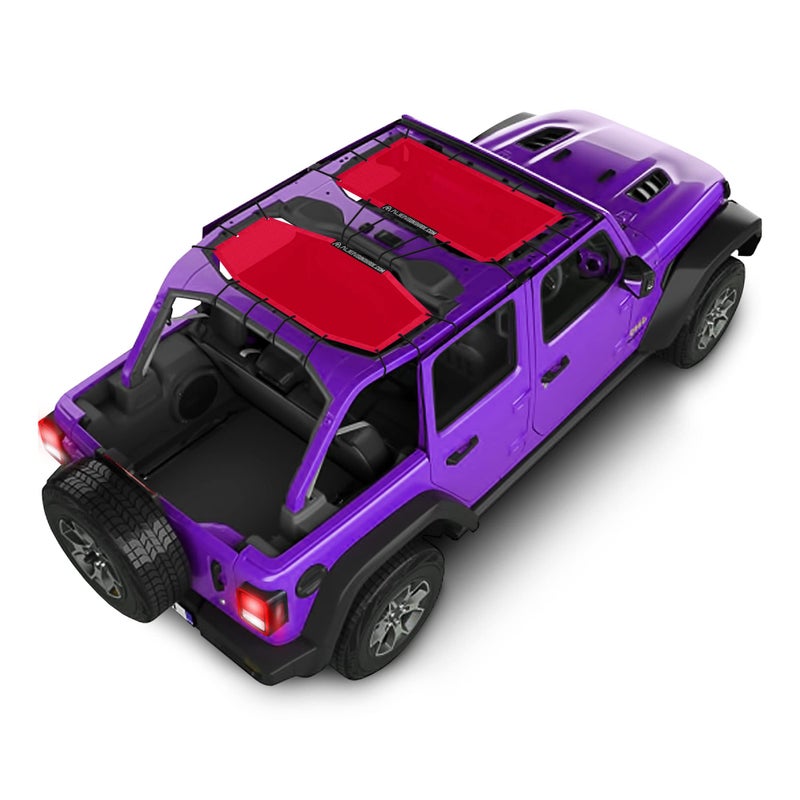ALIEN SUNSHADE Jeep Wrangler 4 Door JLU 2Piece Front  Rear Sun Shade Mesh Top Combo 2018 New Body Style Cherry Red
