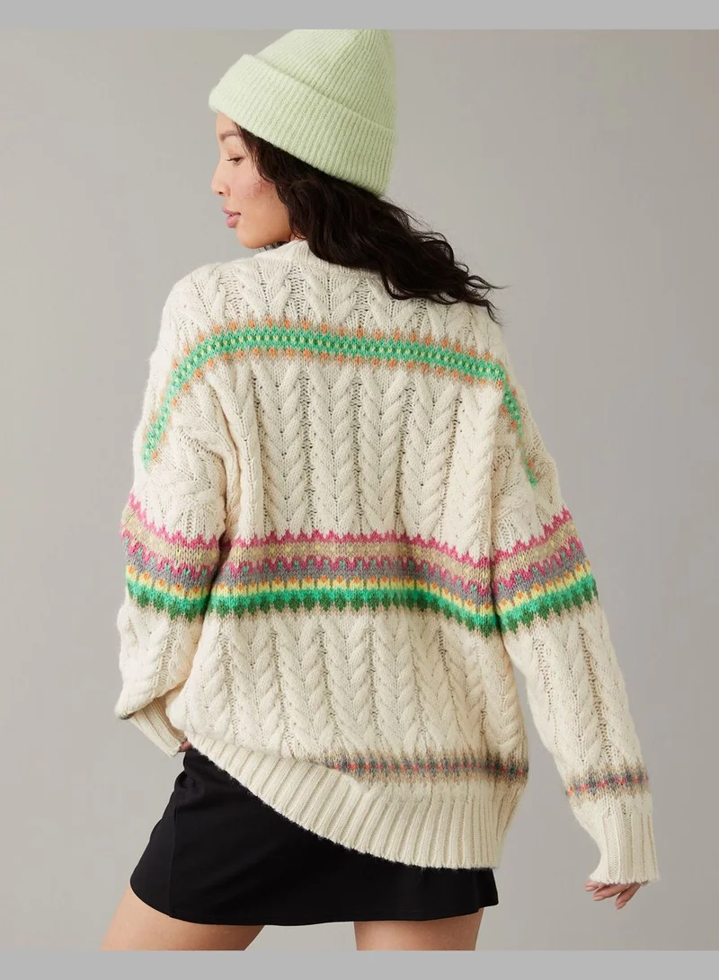American Eagle AE Cable-Knit Fair Isle Sweater