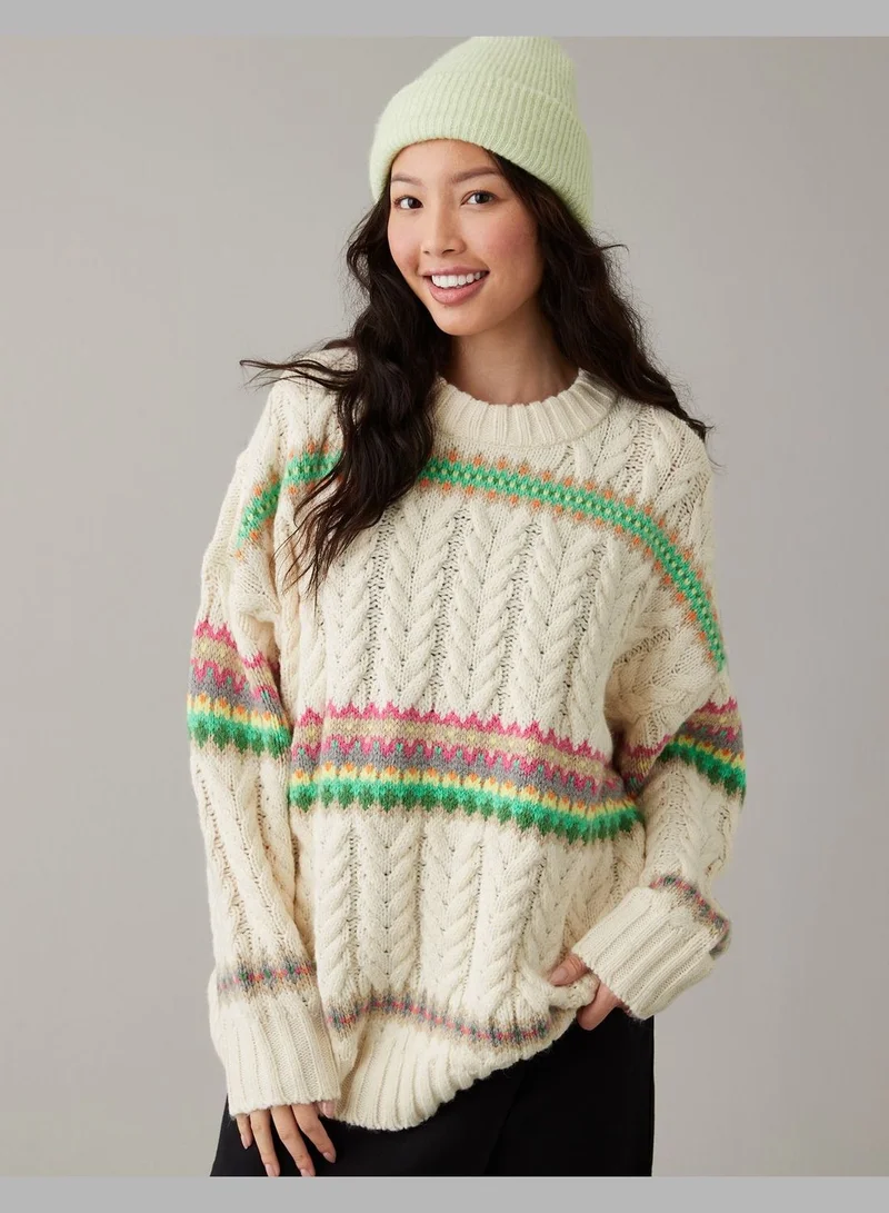 American Eagle AE Cable-Knit Fair Isle Sweater