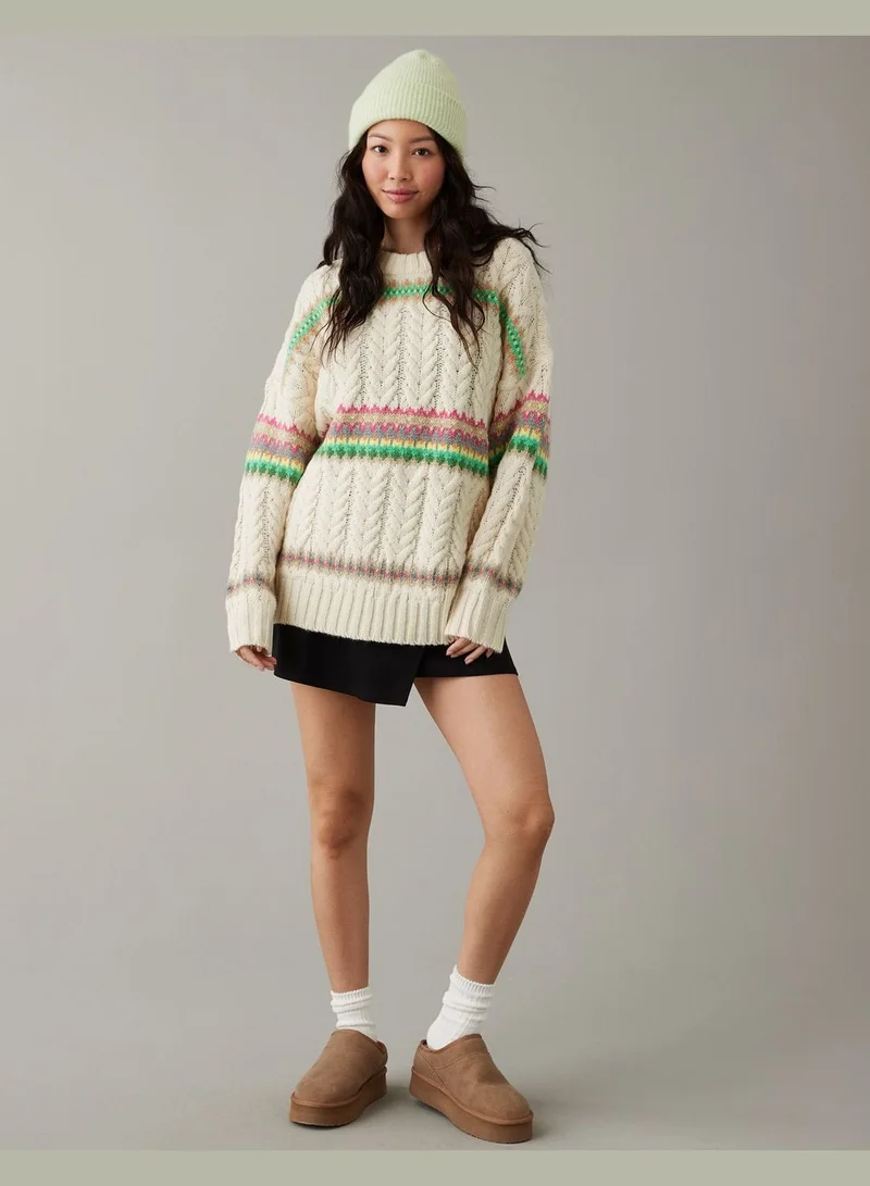 American Eagle AE Cable-Knit Fair Isle Sweater