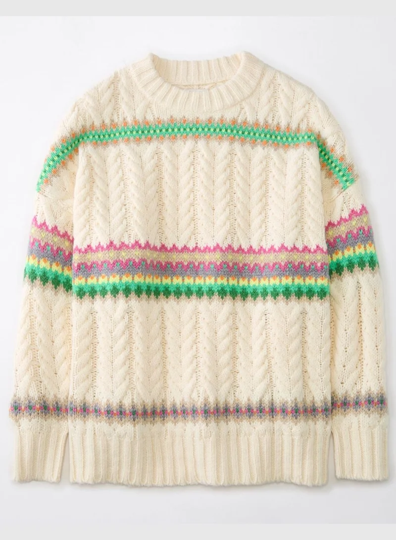 American Eagle AE Cable-Knit Fair Isle Sweater