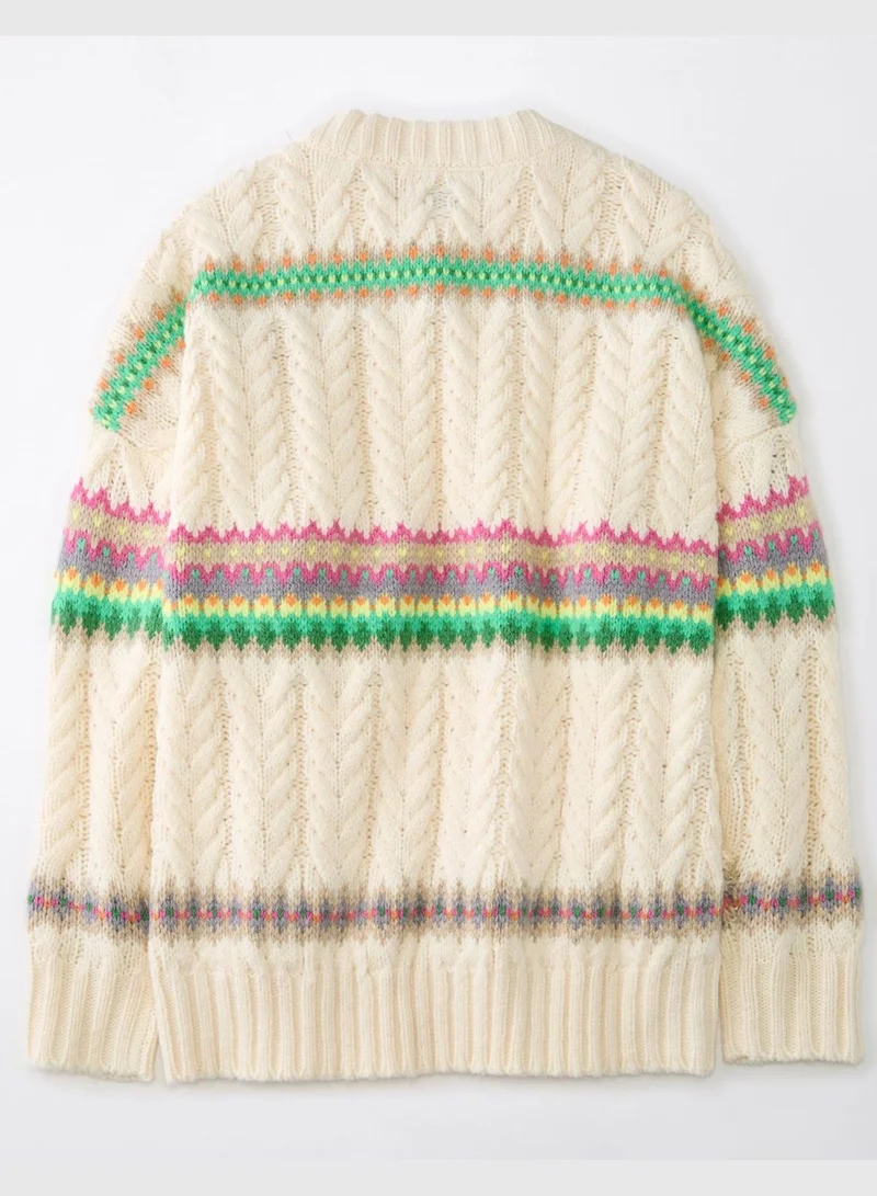 American Eagle AE Cable-Knit Fair Isle Sweater